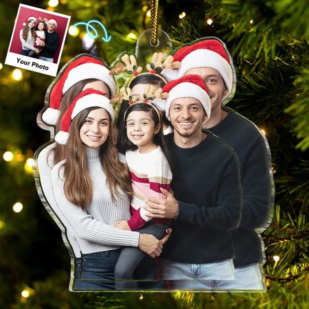 Foto famiglia personalizzata - Regalo di Natale per la famiglia, i genitori - Ornamento fotografico acrilico personalizzato