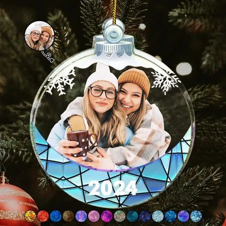 Foto personalizada Besties Sisters Family Snowflakes - Ornamento acrílico personalizado com formato personalizado