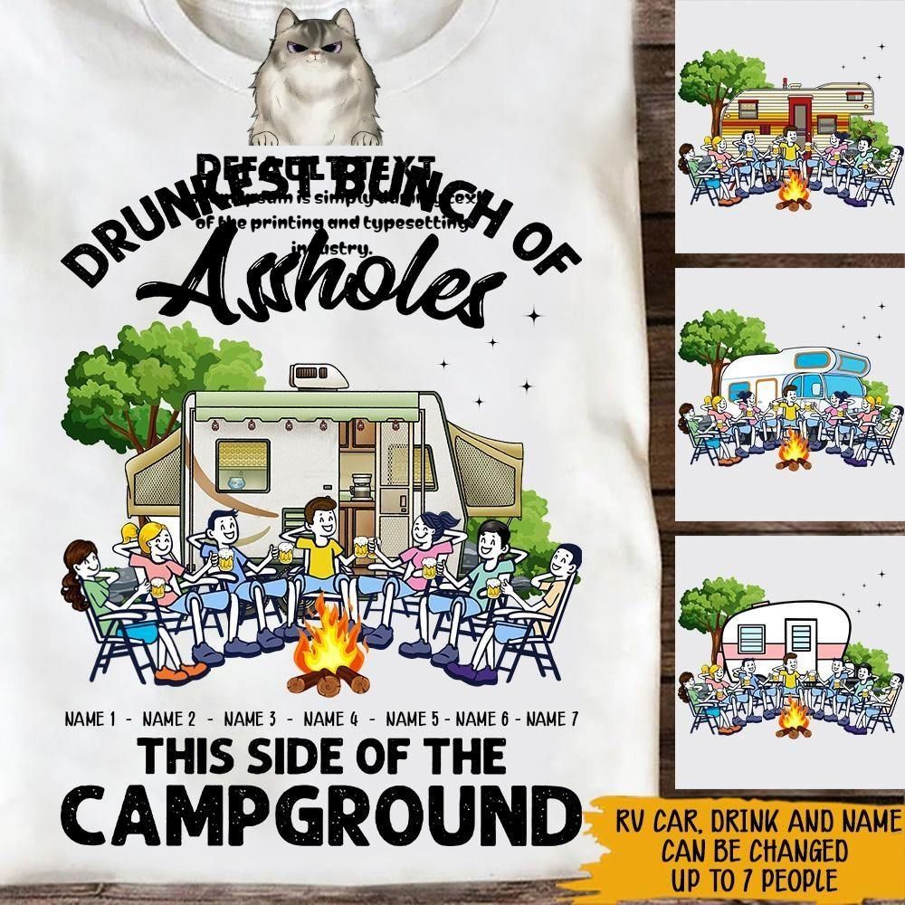 Camping Custom T Shirt Drunkest Bunch Of Assholes Campgrounds Funny Campsite RV Campervan Gift For Him