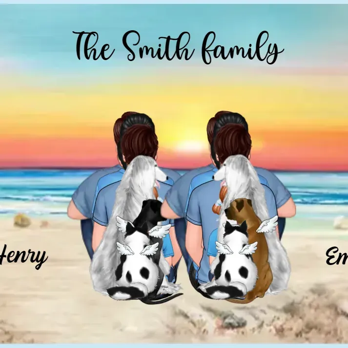 Family Sitting Back View Retro Vintage Beach Landscape Acrylic Keychain