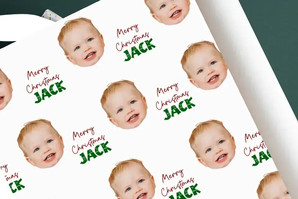 Christmas Personalize Wrapping Paper - Face Cutout Remove Background