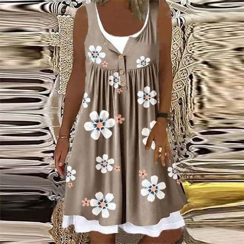 Retro Flower Coffee Brown Button Front Twofer Dress