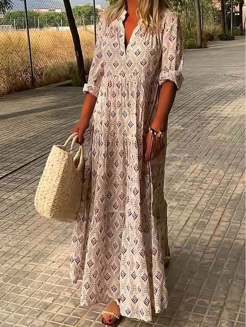 Women's Long Dress Maxi Dress Casual Dress Summer Dress Print Dress Geometric Fashion Streetwear Outdoor Date Vacation Print 3/4 Length Sleeve V Neck Dress Regular Fit Pink Blue Green Summer Spring S
#9542065