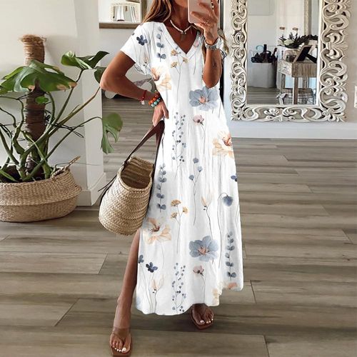 Groovy Short Sleeve Print Maxi Dress