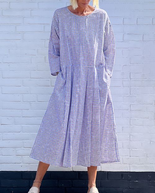 Resort-style plaid linen dress 2d84