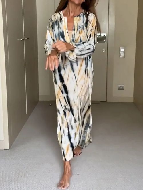 Women's Long Dress Maxi Dress Casual Dress Print Dress Spring Dress Tie Dye Striped Fashion Classic Outdoor Daily Vacation Print Long Sleeve V Neck Dress Loose Fit Yellow Summer Spring S M L XL XXL
#9551553