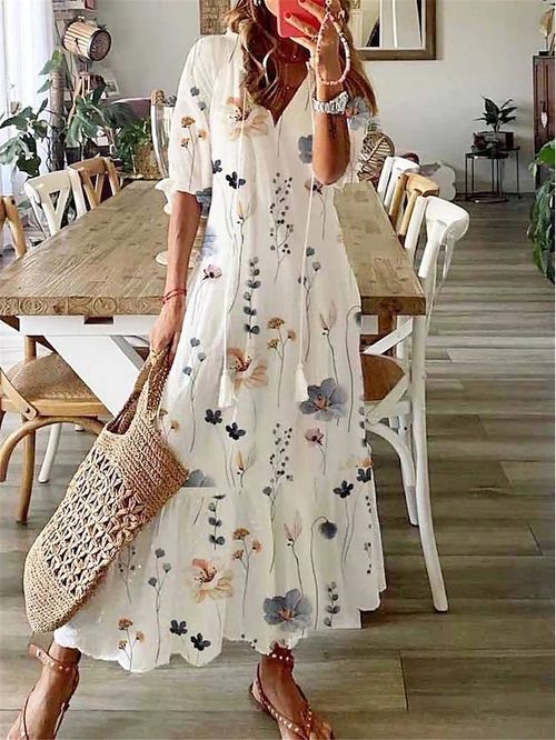 Women's Long Dress Maxi Dress Casual Dress A Line Dress Summer Dress Floral Fashion Casual Outdoor Daily Vacation Print Half Sleeve V Neck Dress Loose Fit White Yellow Summer Spring S M L XL XXL
#9539898