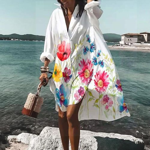 Art Floral Printed Oversized Dress