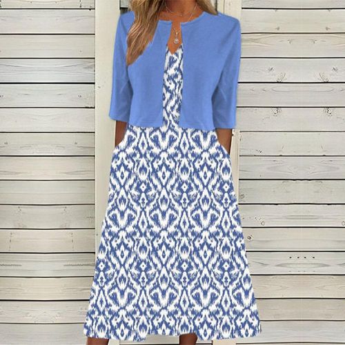 Unique Blue 3/4 Sleeve Midi Dress