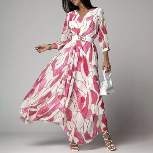 Rose Red Print V-Neck Maxi Dress