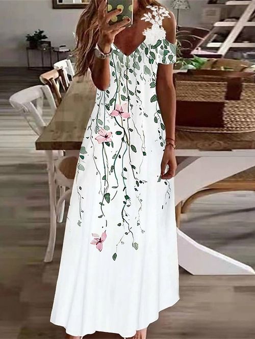 Women's Long Dress Maxi Dress Casual Dress Lace Dress A Line Dress Floral Color Gradient Fashion Streetwear Outdoor Daily Date Lace Patchwork Short Sleeve Strap Dress Regular Fit White Blue Green
#9548242