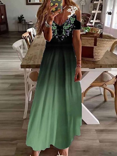 Women's Long Dress Maxi Dress Casual Dress Lace Dress A Line Dress Floral Color Gradient Fashion Streetwear Outdoor Daily Date Lace Patchwork Short Sleeve Strap Dress Regular Fit Yellow Blue Green
#9548292