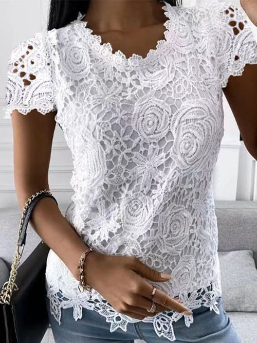 Women's Fashion Lace Short Sleeve Top