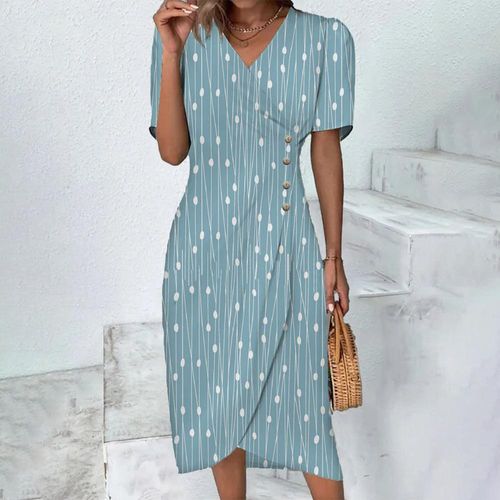 Fresh Blue Short Sleeve Midi Dress