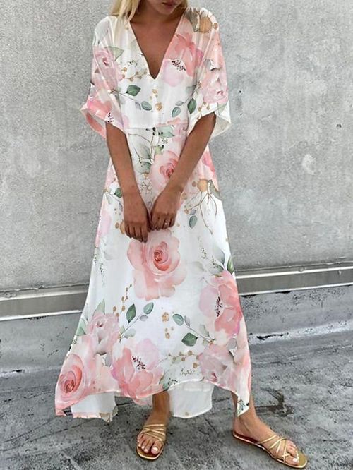 Women's Long Dress Maxi Dress Casual Dress Summer Dress Print Dress Floral Fashion Streetwear Outdoor Daily Holiday Print Half Sleeve V Neck Dress Loose Fit Pink Summer Spring S M L XL XXL
#9547202