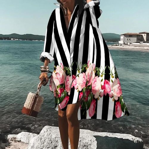 ⚡FINAL SALE⚡Casual Striped Floral-Print Midi Dress