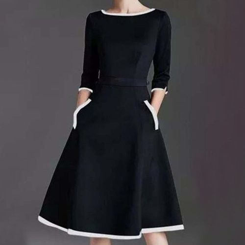 Groovy 3/4 Sleeve Round Neck Midi Dress