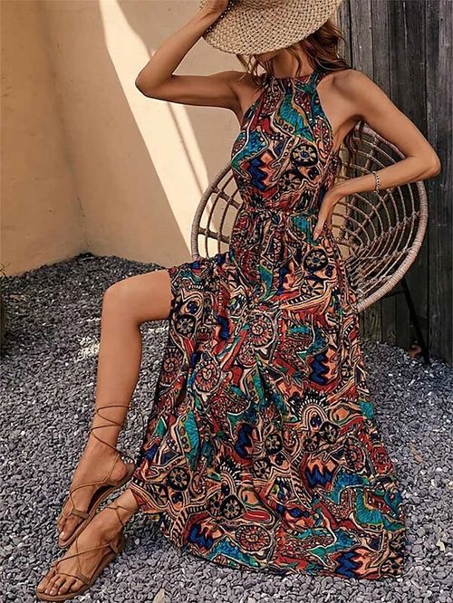 Women's Long Dress Maxi Dress Casual Dress A Line Dress Summer Dress Floral Color Block Tribal Retro Vintage Outdoor Daily Holiday Lace up Print Sleeveless Halter Dress Regular Fit Brown Summer Spring
#9537883