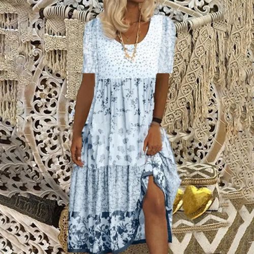 Modern Short Sleeve Print Midi Dress