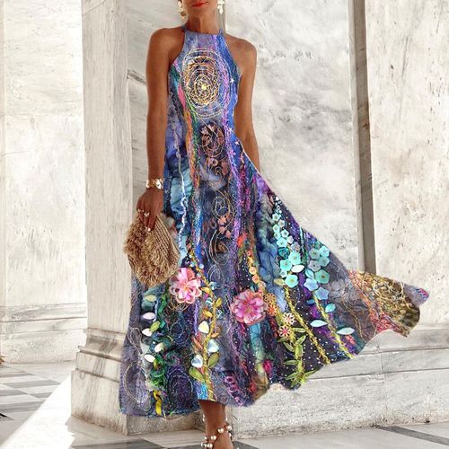 Oceanic Purple Blue Sleeveless Maxi Dress