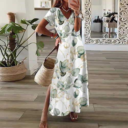 Trendy Print Short Sleeve Maxi Dress