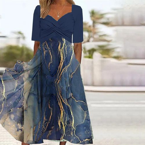 Dreamy Blue Square Neck Midi Dress