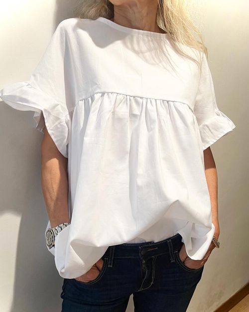 Puff sleeve solid loose top 4c18