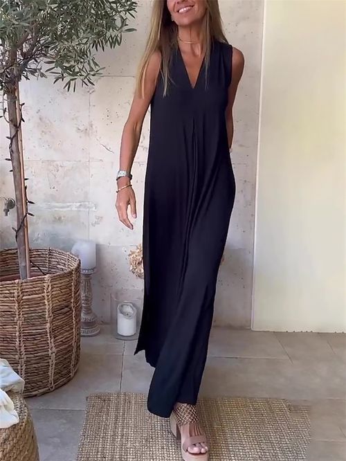 Women's Long Dress Maxi Dress Casual Dress White Dress Tank Dress Plain Fashion Basic Outdoor Daily Holiday Split Sleeveless V Neck Dress Regular Fit Black White Blue Summer Spring S M L XL XXL