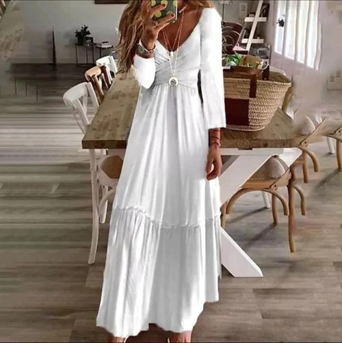 White Plain 3/4 Sleeve Maxi Dress