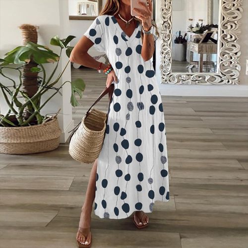 Elegant Polka Dot V-Neck Maxi Dress