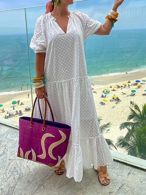 Women's Long Dress Maxi Dress Casual Dress Swing Dress White Dress Plain Modern Casual Outdoor Daily Holiday Ruffle Jacquard Short Sleeve V Neck Dress Loose Fit White Summer Spring S M L XL XXL
#9555162