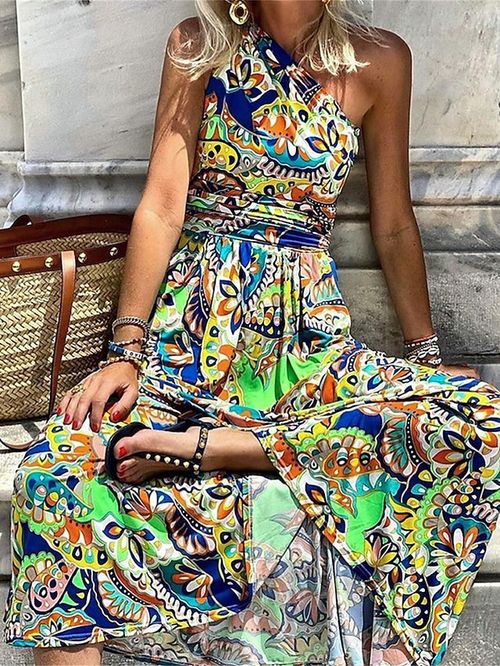 Women's Long Dress Maxi Dress Casual Dress Summer Dress Print Dress Floral Paisley Streetwear Casual Outdoor Daily Holiday Print Sleeveless One Shoulder Dress Regular Fit Green Summer Spring S M L XL
#9539919