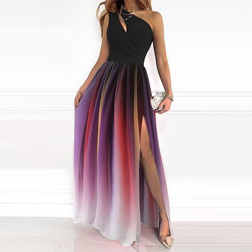 One Shoulder Cut-Out Ombre Pleated Maxi Dress