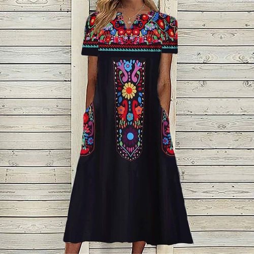 Popular Short Sleeve Print Midi Dress