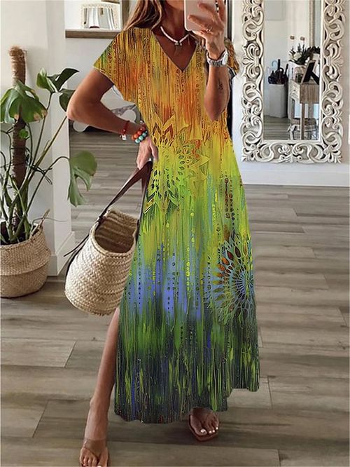 Women's Long Dress Maxi Dress Casual Dress Summer Dress Print Dress Floral Ombre Fashion Streetwear Outdoor Daily Going out Split Print Short Sleeve V Neck Dress Regular Fit White Pink Blue Summer
#9548100