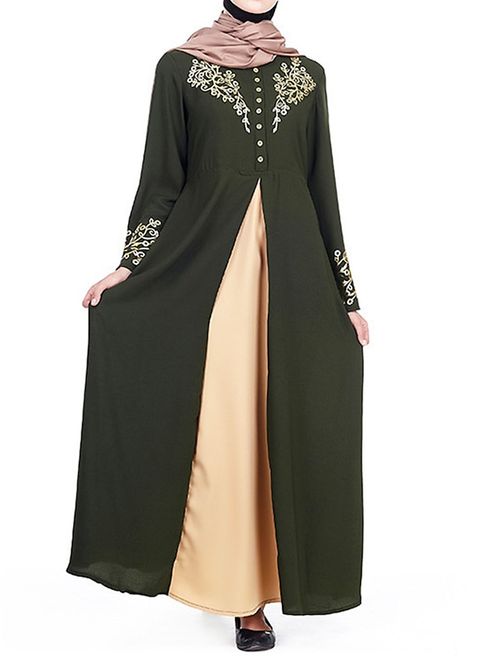 Women's Long Dress Maxi Dress Casual Dress Print Casual Muslim Daily Holiday Print Long Sleeve Crew Neck Dress Regular Fit Black Wine Green Summer Spring M L XL XXL
#9545772