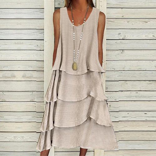 Apricot Tiered Sleeveless Prairie Midi Dress