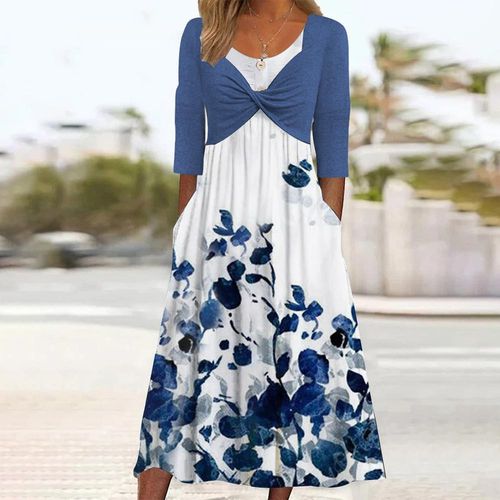 Trendy Blue Side Pocket Midi Dress