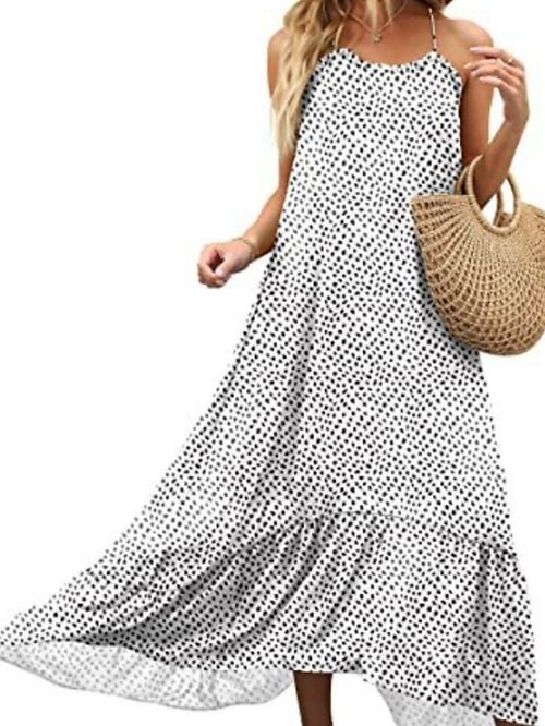 Women's Long Dress Maxi Dress Casual Dress Swing Dress Summer Dress Print Fashion Classic Daily Holiday Vacation Ruched High Low dress Sleeveless Strap Dress Regular Fit White Blue Brown Summer Spring
#9555121