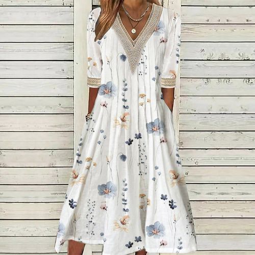 Groovy Print Side Pocket Midi Dress