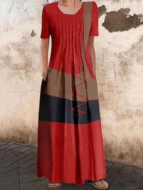 Women's Long Dress Maxi Dress Casual Dress Summer Dress Print Dress Geometric Color Block Fashion Streetwear Outdoor Daily Date Ruched Pocket Short Sleeve Crew Neck Dress Regular Fit Red Blue Khaki
#9549812