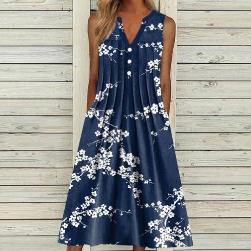 Groovy Floral Print V-Neck Midi Dress