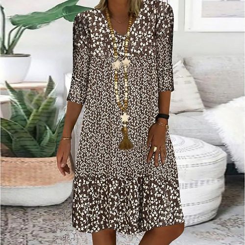 Brown and White Abstract Print Prairie Mini Dress