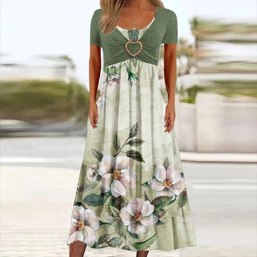 Temperament Print Round Neck Midi Dress