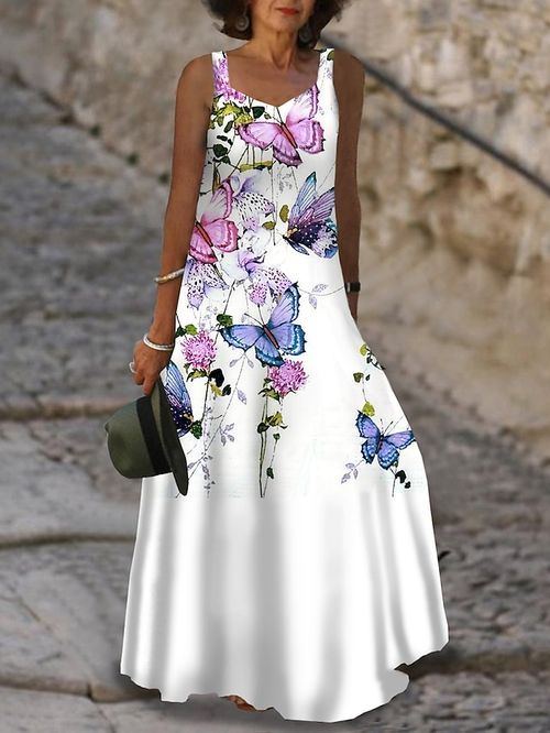 Women's Long Dress Maxi Dress Casual Dress A Line Dress Summer Dress Floral Butterfly Fashion Streetwear Daily Date Going out Print Sleeveless Strap Dress Regular Fit White Blue Summer Spring S M L
#9534294