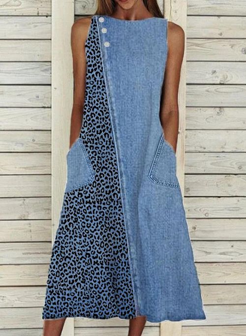 Women's Dresses Leopard Denim Midi Dress