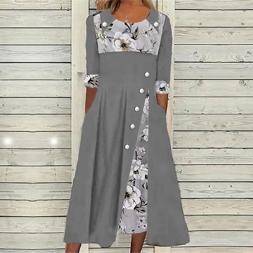 Grey Round Neck Half Sleeve Midi Dress