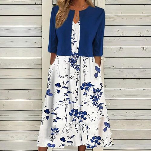 Twofer Royal Blue Print Midi Dress