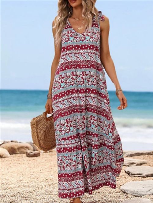 Women's Long Dress Maxi Dress Shirt Dress Casual Dress Sundress Floral Streetwear Casual Outdoor Vacation Going out Print Sleeveless Strap Dress Regular Fit Red Summer Spring S M L XL XXL
#9542337