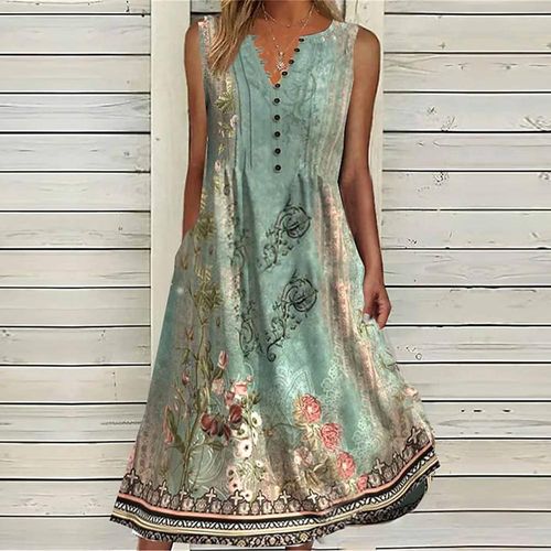 Elegant Print Sleeveless Midi Dress